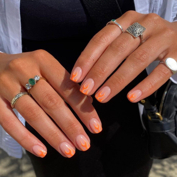 52 Cute Summer Nail Ideas : Orange Flame Nails