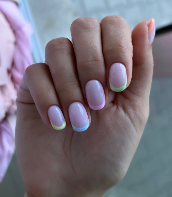 52 Cute Summer Nail Ideas : Pastel French Tip Nails