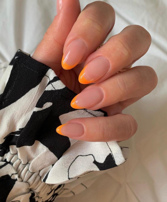 52 Cute Summer Nail Ideas : Orange French Tip Nails