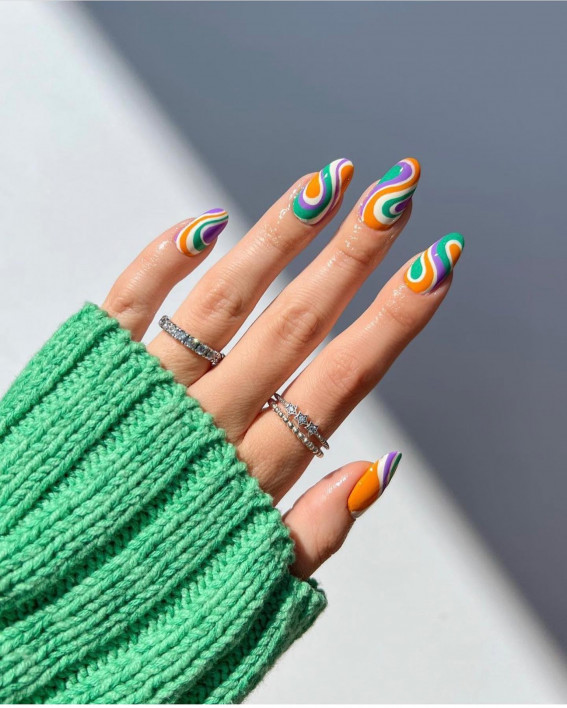 52 Cute Summer Nail Ideas : Bold Psychedelic Almond Nails