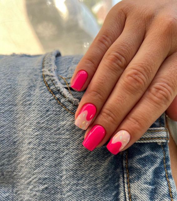 52 Cute Summer Nail Ideas : Pink Drip Nails