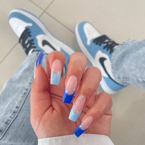 52 Cute Summer Nail Ideas : Acrylic Blue French Tip Nails