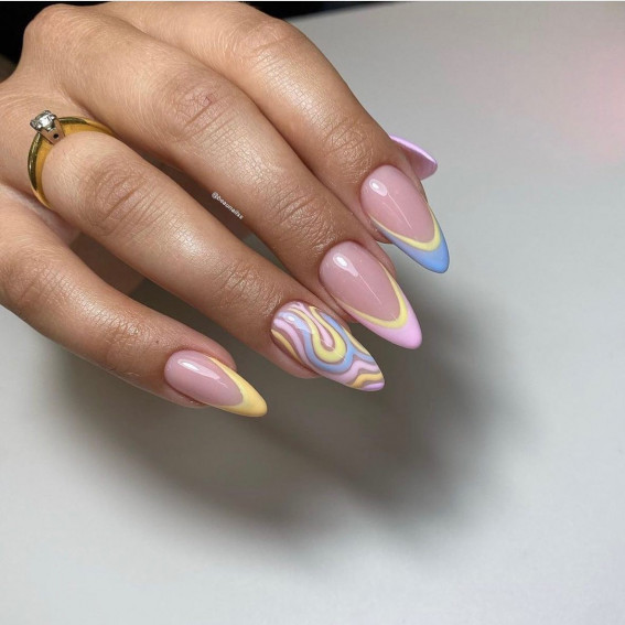 52 Cute Summer Nail Ideas : Psychedelic Blue and Pink Nails
