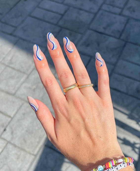 52 Cute Summer Nail Ideas : Blue Swirl Sheer Nails