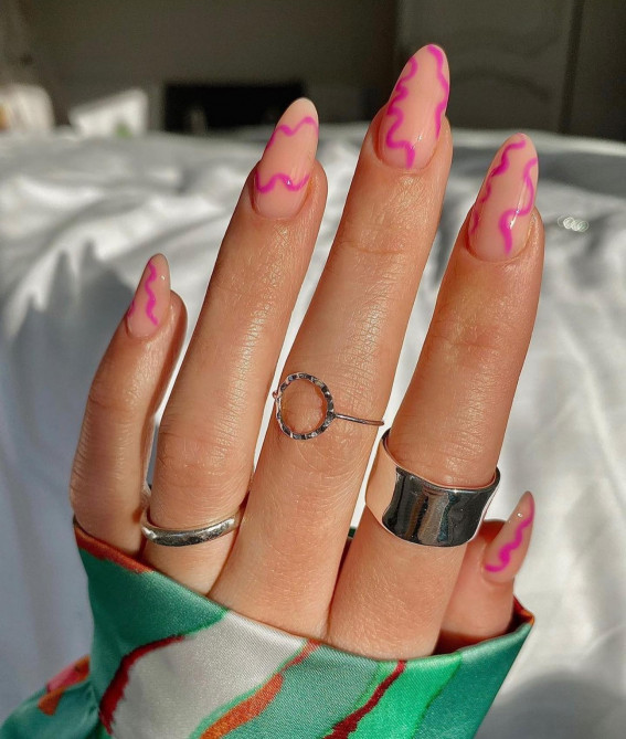 52 Cute Summer Nail Ideas : Hot Pink Swirl Nails