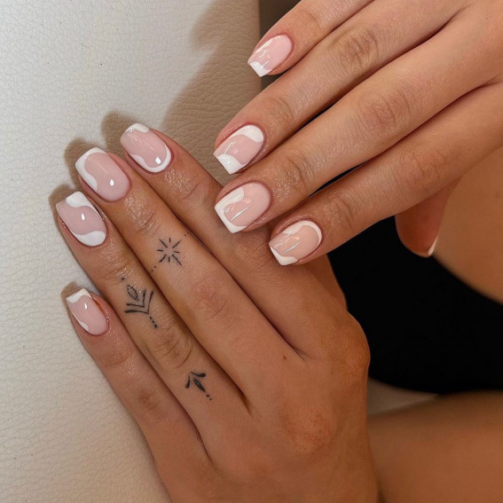 52 Cute Summer Nail Ideas : White Abstract Tapered Square Nails