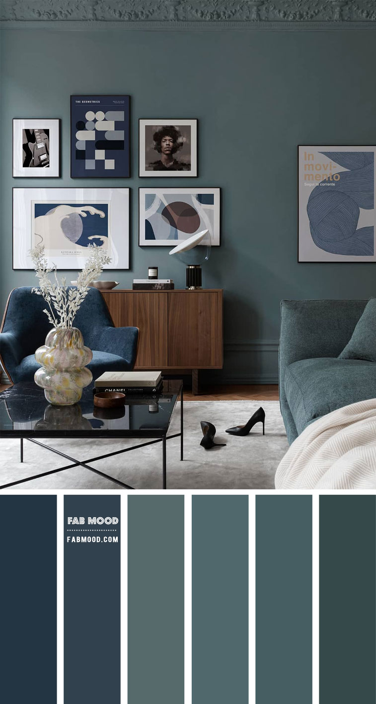 5 Calming Colours That Perfect for Living Room : Muted Green & Navy Blue Living Room