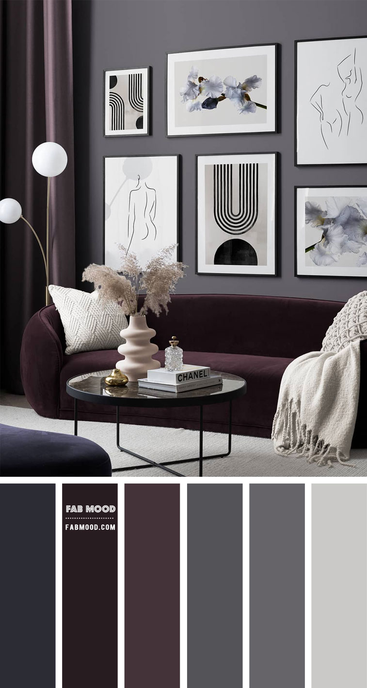 5 Calming Colours That Perfect for Living Room : Grey and Plum Living Room