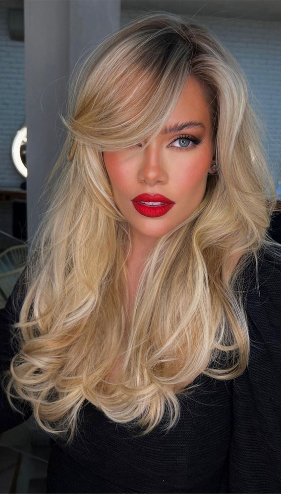 50 Hair Colours Ideas That Are Trending Now : Vanilla Blonde Long Hair + Bangs