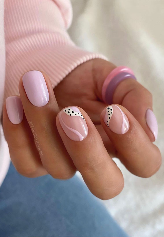 50 Pretty Summer Nails in 2022 For Every Taste : Dalmatian and Pink Swirl Nails