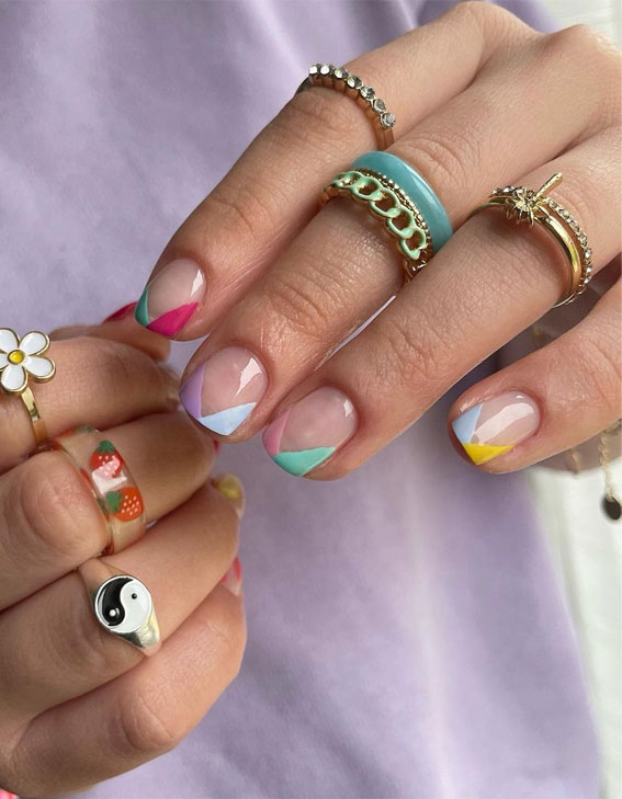 50 Pretty Summer Nails in 2022 For Every Taste : Two-Tone V French Tip Nails