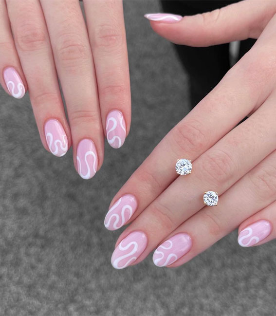 50 Pretty Summer Nails in 2022 For Every Taste : White Swirl Nails