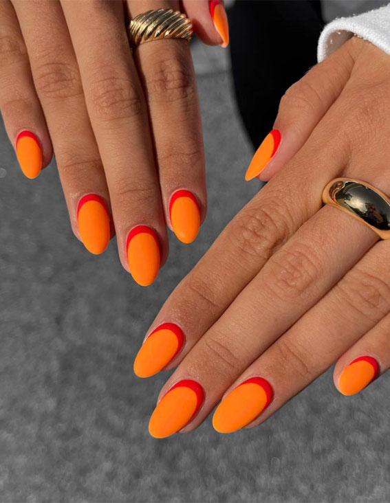 50 Pretty Summer Nails in 2022 For Every Taste : Red Reverse Orange Nails