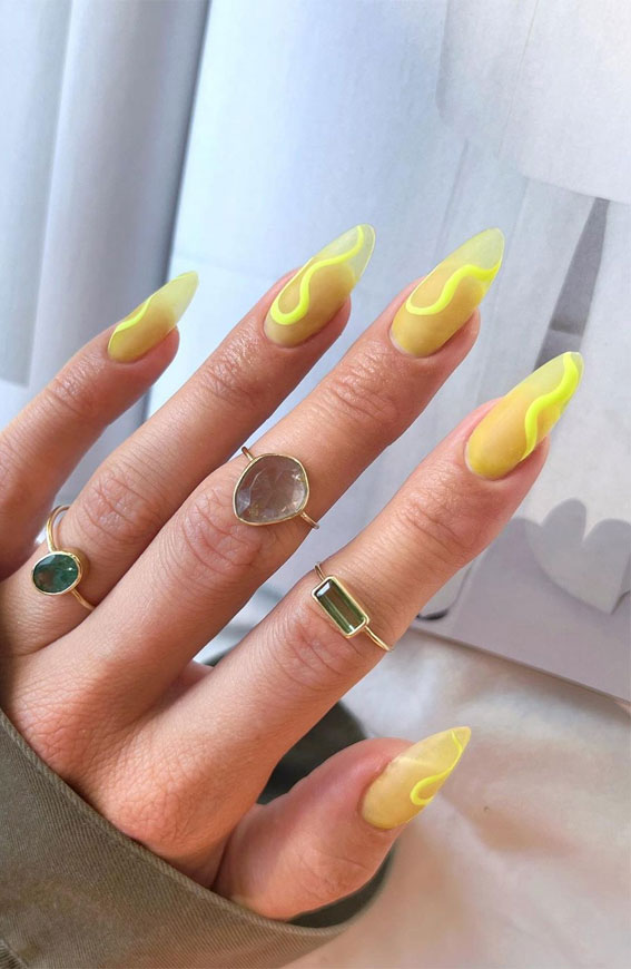 40 Pretty Summer Nails To Wear Right Now : Bright Yellow Almond Nails 1 -  Fab Mood | Wedding Colours, Wedding Themes, Wedding colour palettes