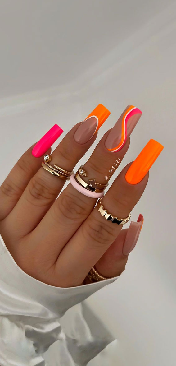 summer nails, swirl nails, neon nails, vibrant nails, summer nails, summer nails 2022, trendy nails, trendy nails 2022, cute summer nails, round nails, bright summer nails