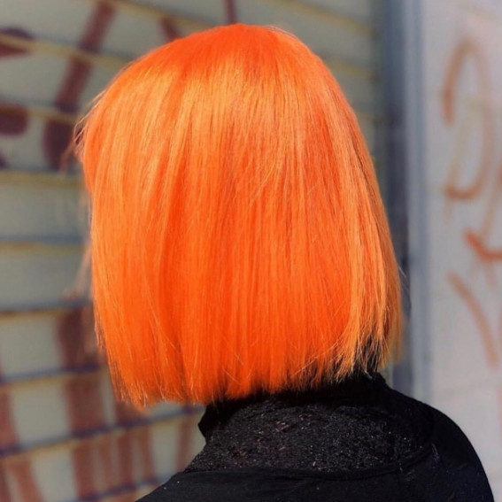 32 Best Orange Hair Color Shades : Bright Orange Bob Haircut