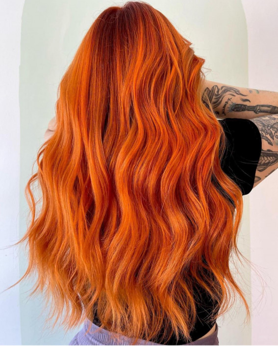 32 Best Orange Hair Color Shades Dark Brown Orange Long Straight Hair ...