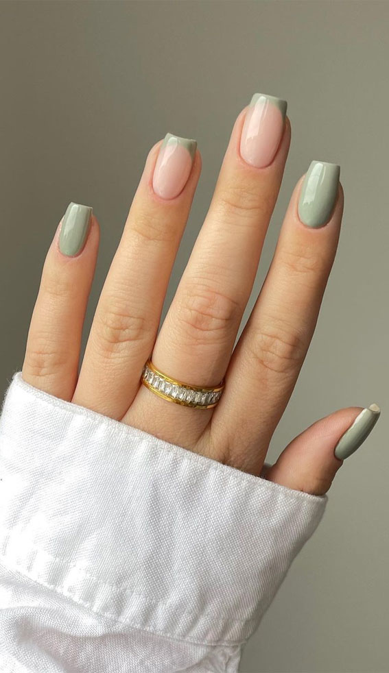 32 Prettiest Autumn 2022 Nail Trends to Try Now : Sage Green French Tips