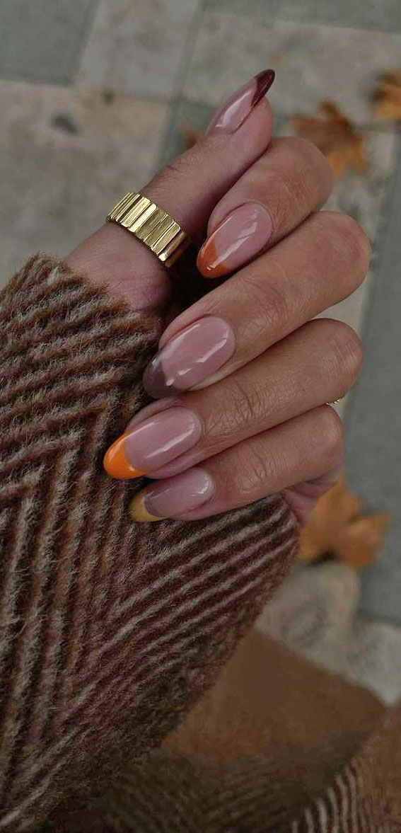 50 Trending Autumn Nail Colours & Designs : Fall Warm Tone French Tip Nails