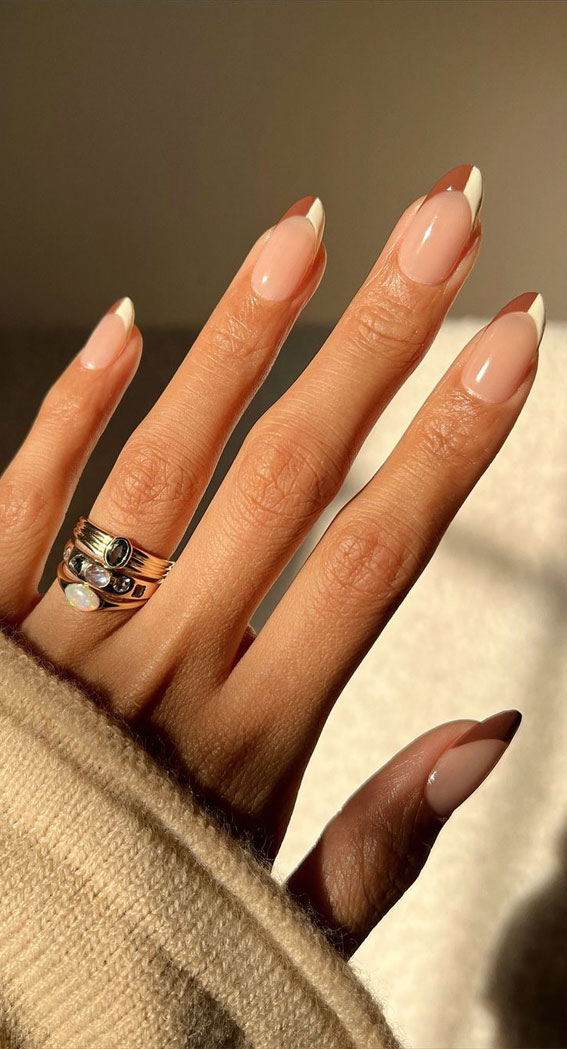 50 Trending Autumn Nail Colours & Designs : Half Latte Half White French Tip Nails