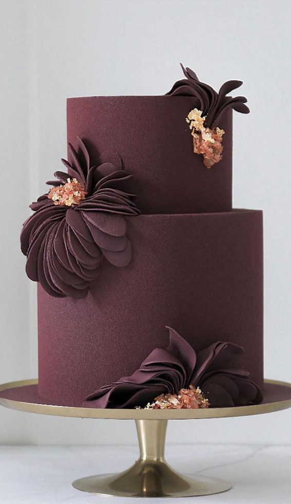 Maroon and cream colored wedding cake with handmade gumpaste roses,  https://www.facebook.com/sherissinsational.sweets | Sheri's Sinsational  Sweets