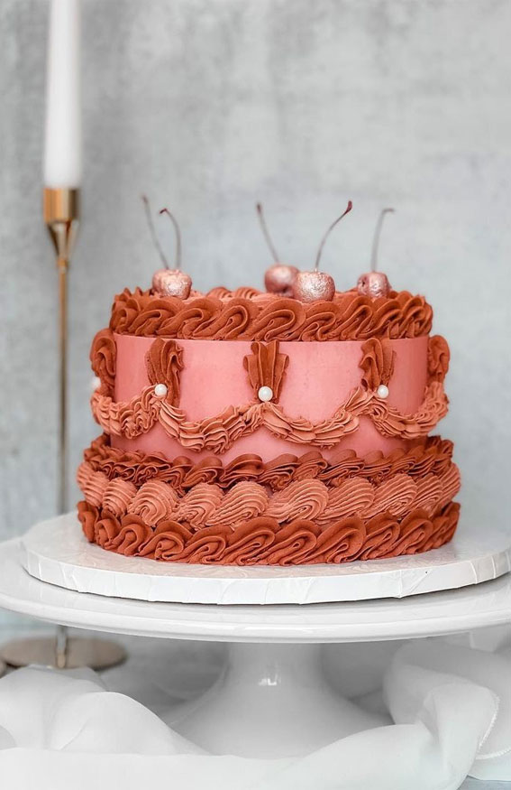 70 Cake Ideas for Birthday & Any Celebration : Dusty mauve pink lambeth style cake