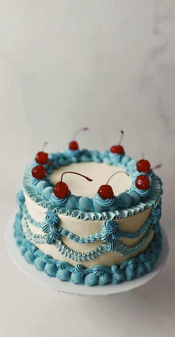 Blue Candy Stripe Gateau Cake - Next Day Delivery | Patisserie Valerie