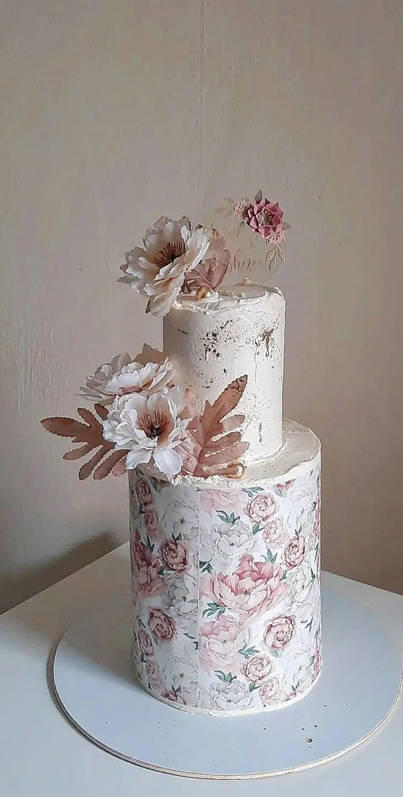 70 Cake Ideas for Birthday & Any Celebration : Printed Floral Two-Tier Cake