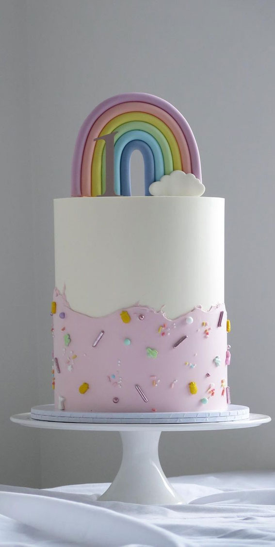 70 Cake Ideas for Birthday & Any Celebration : 1st birthday rainbow vibes