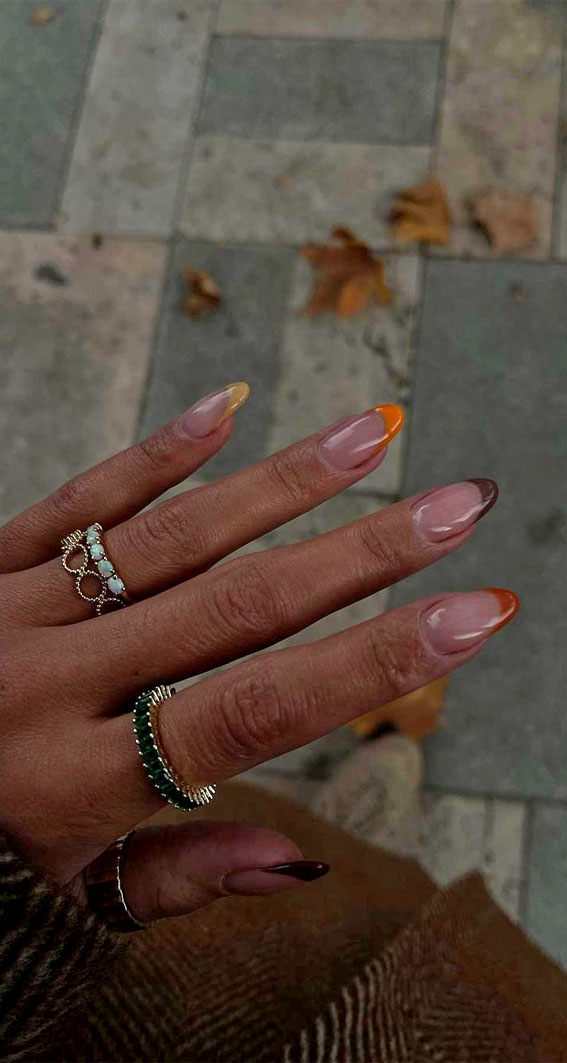 50 Trending Autumn Nail Colours & Designs : Brown and Orange French Tip Nails