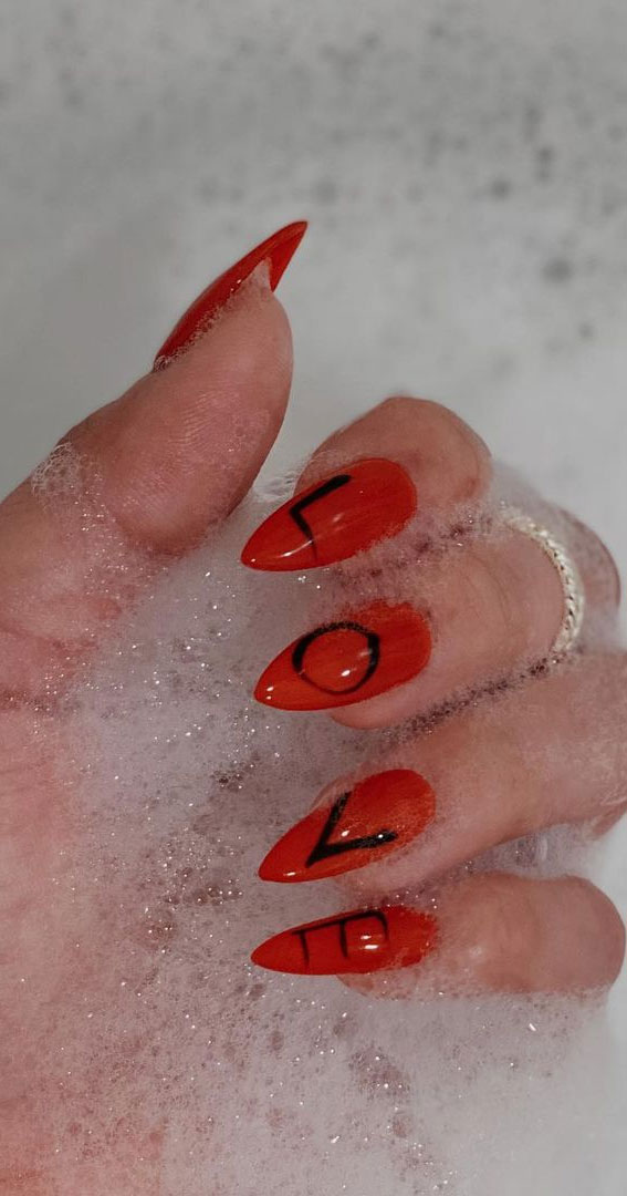 50 Trending Autumn Nail Colours & Designs : Love Orange Stiletto Nails