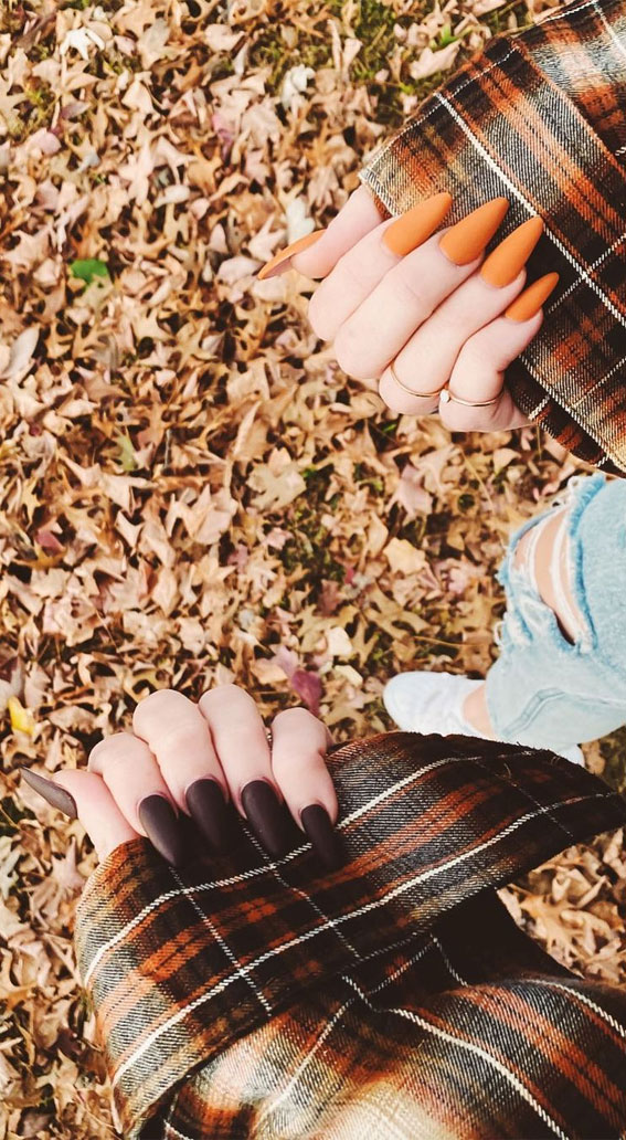 50 Trending Autumn Nail Colours & Designs : Brown & Pumpkin Spice Nail Colours