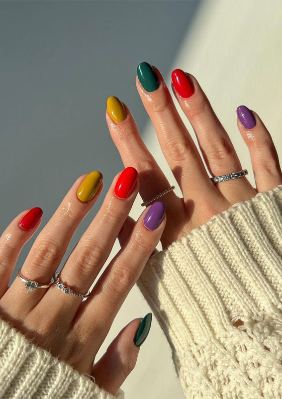 50 Trending Autumn Nail Colours & Designs : Fall Skittle Nail Colours