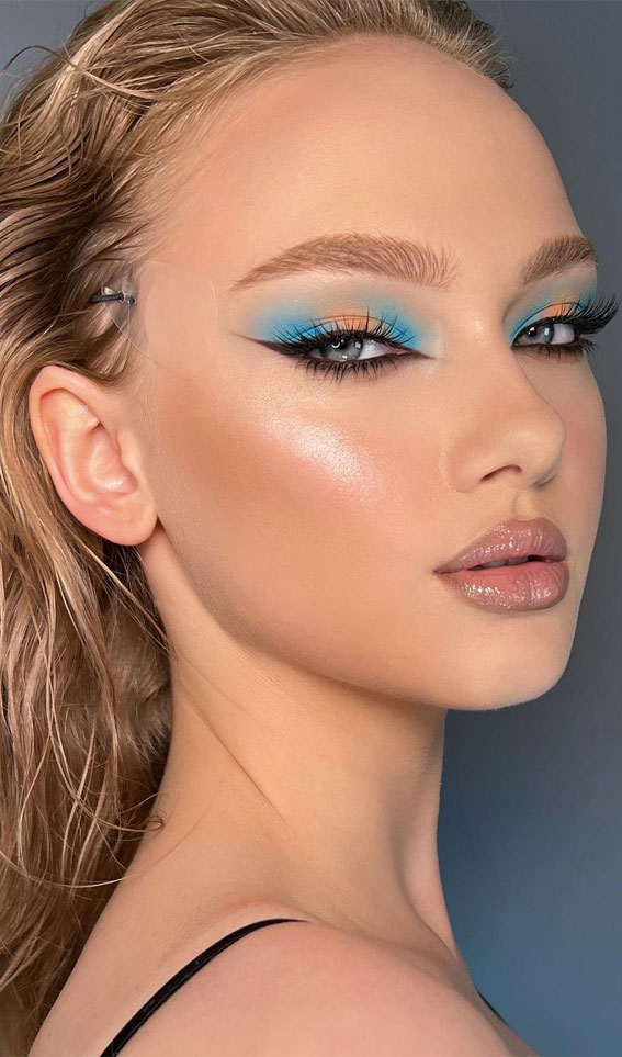 58 Stunning Makeup Ideas For Every Occasion : Sky Blue and Peach Colour Combo