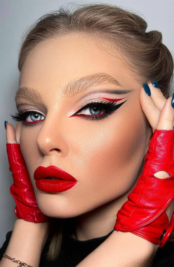 58 Stunning Makeup Ideas For Every Occasion : Smokey and Red Graphic Lines