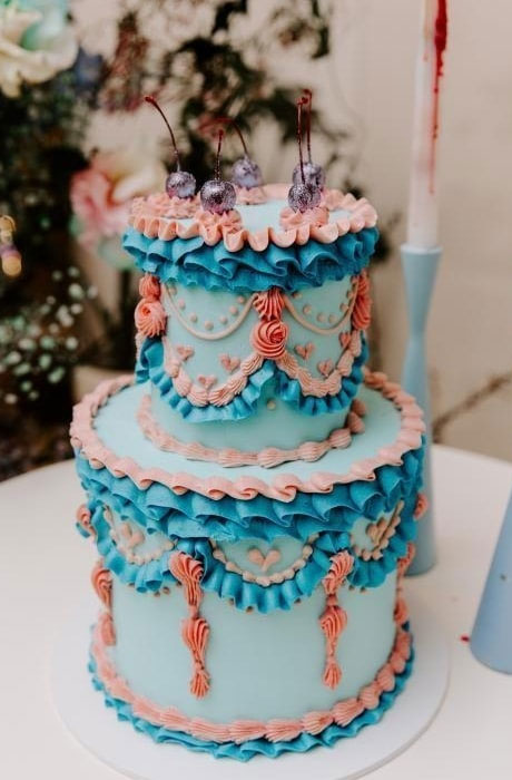 50 Beautiful Wedding Cakes in 2022 : Blue and Orange Buttercream Vintage Style
