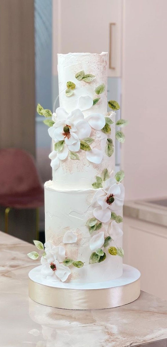50 Beautiful Wedding Cakes in 2022 : White Flower Cascading Cake