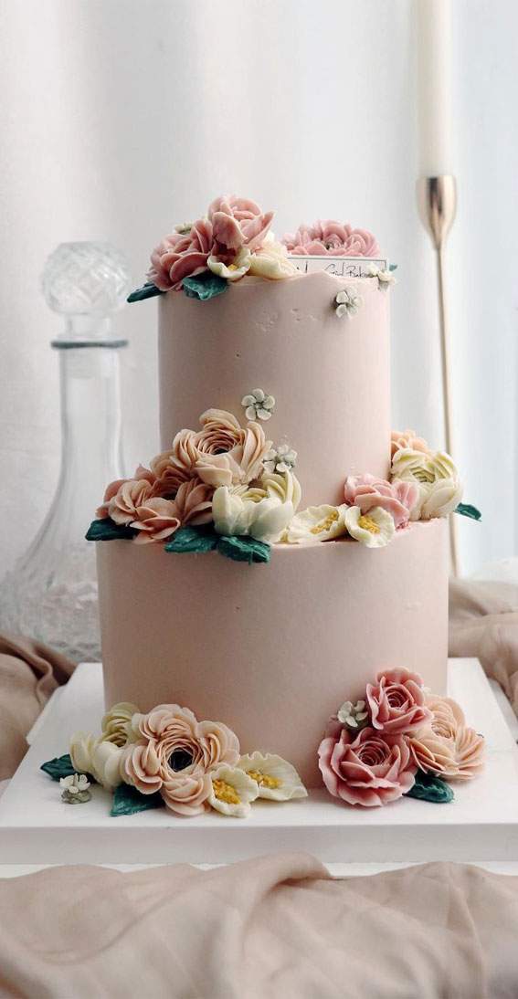 50 Beautiful Wedding Cakes in 2022 : Pretty Bloom Buttercream Pink Cake