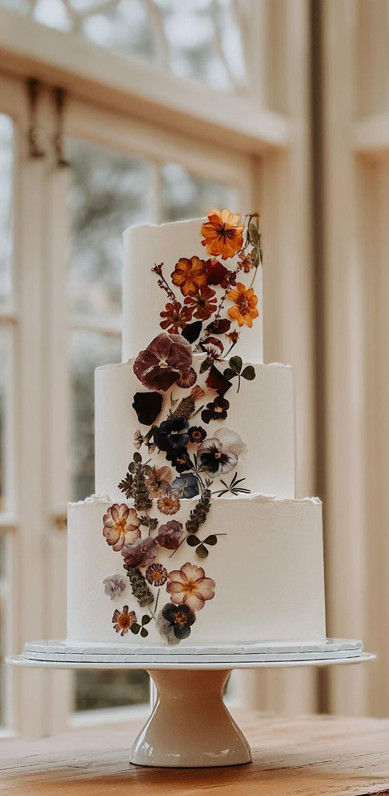 50 Beautiful Wedding Cakes in 2022 : Cascading Pressed Flower Cake