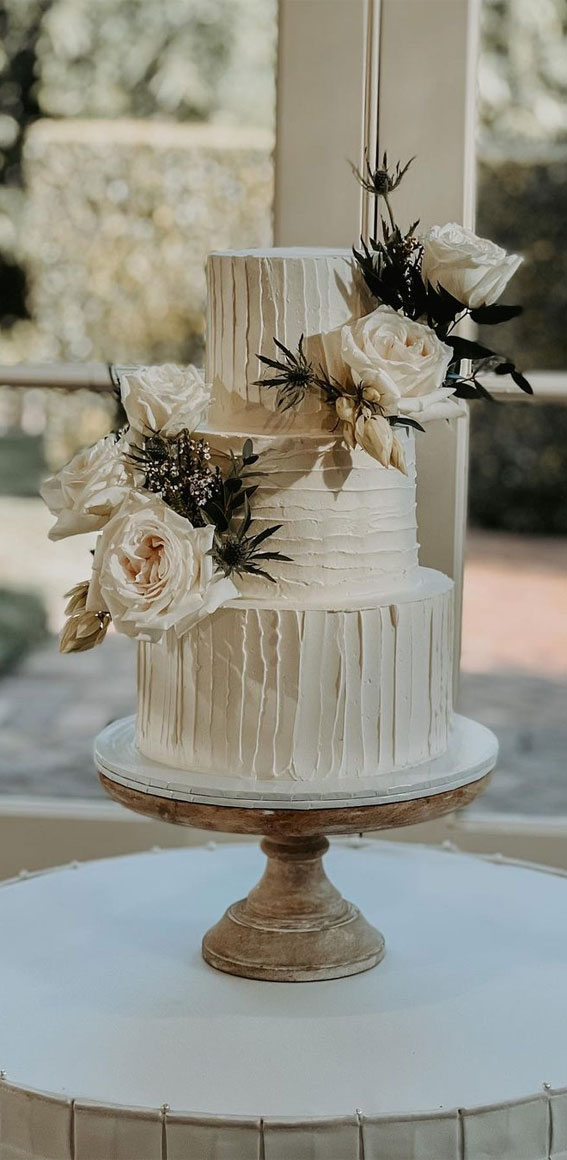 50 Beautiful Wedding Cakes in 2022 : Textured White Buttercream Cake