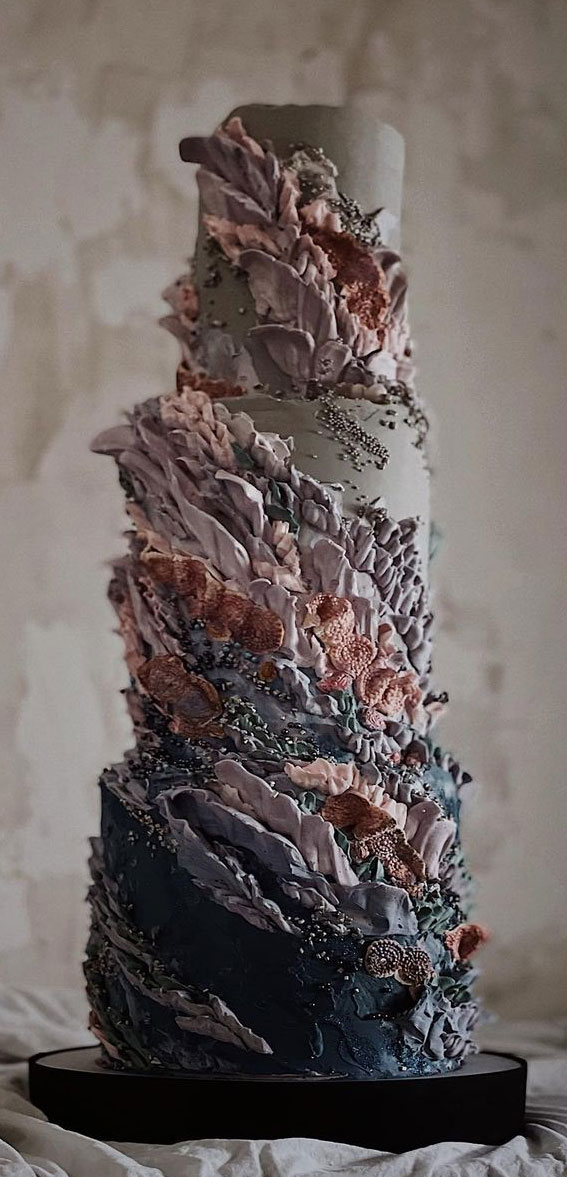 50 Beautiful Wedding Cakes in 2022 : Muted Colour Cascading Ruffles