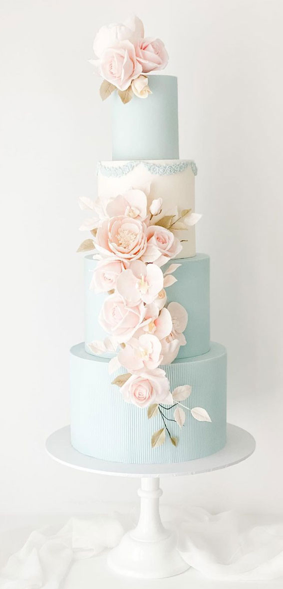 50 Beautiful Wedding Cakes in 2022 : Blue and White Cake