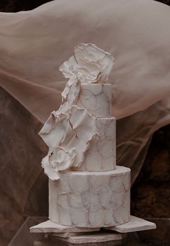 50 Beautiful Wedding Cakes in 2022 : Textured Neutral Wedding Cake