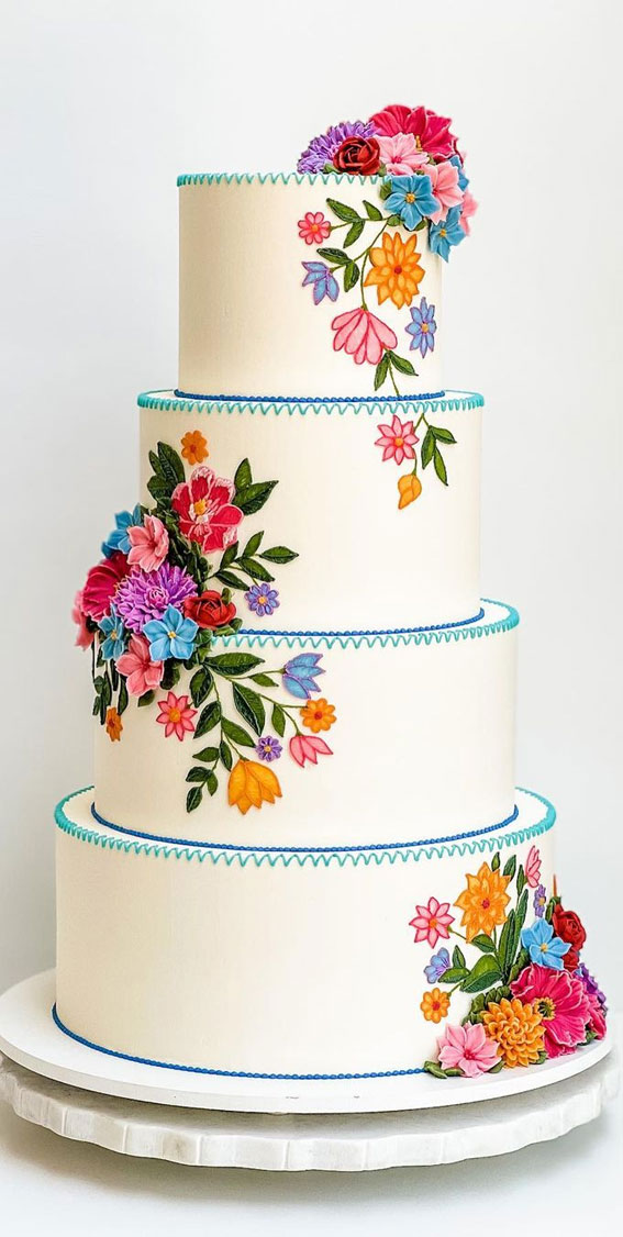 50 Beautiful Wedding Cakes in 2022 : Mexican Embroidery Wedding Cake
