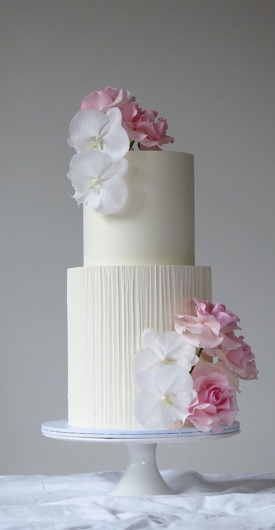 50 Beautiful Wedding Cakes in 2022 : White Two Tier Contemporary Cake