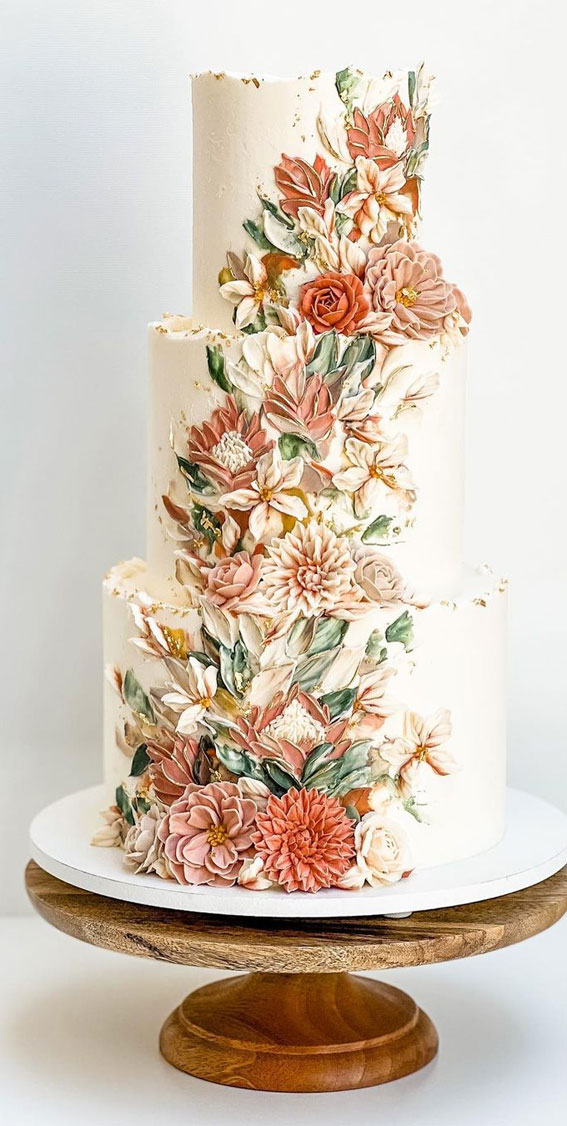 50 Beautiful Wedding Cakes in 2022 : Lush climbing florals wedding cake