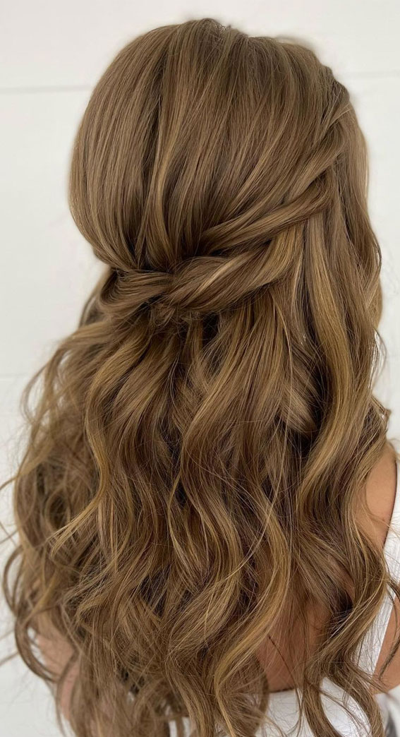 59 Gorgeous Wedding Hairstyles in 2022 : Ash Brown Twisted Half Up