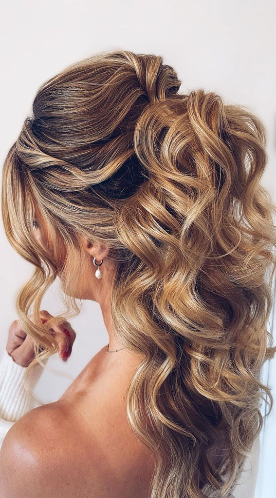 59 Gorgeous Wedding Hairstyles in 2022 : Romantic Swept Back Half Up