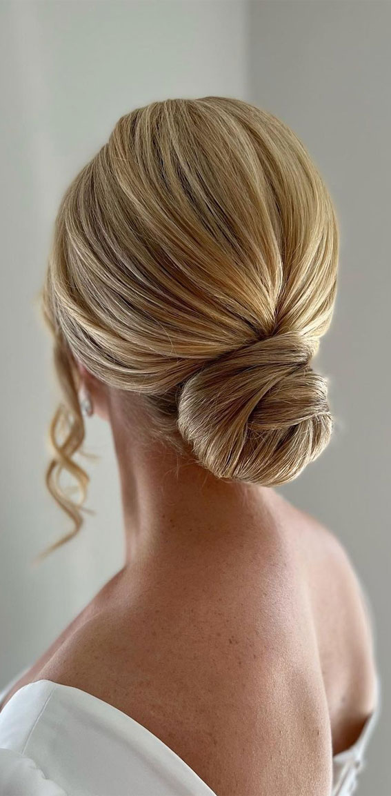59 Gorgeous Wedding Hairstyles in 2022 : Sleek Blonde Low Bun