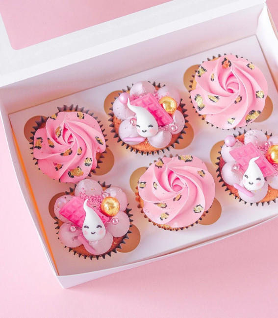 40+ Halloween Cupcake Ideas : Girly Ghost Pink Buttercream Cupcakes